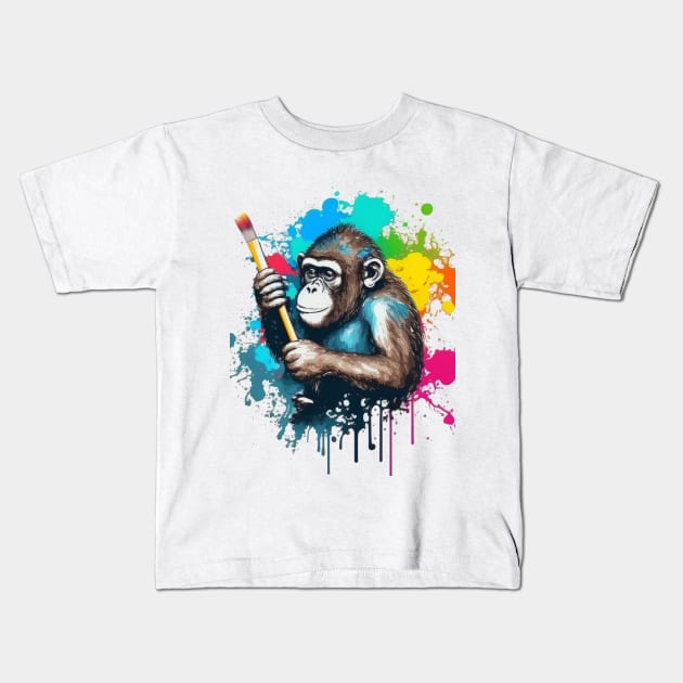 Monkey painter Kids T-Shirt by ElectroZoo